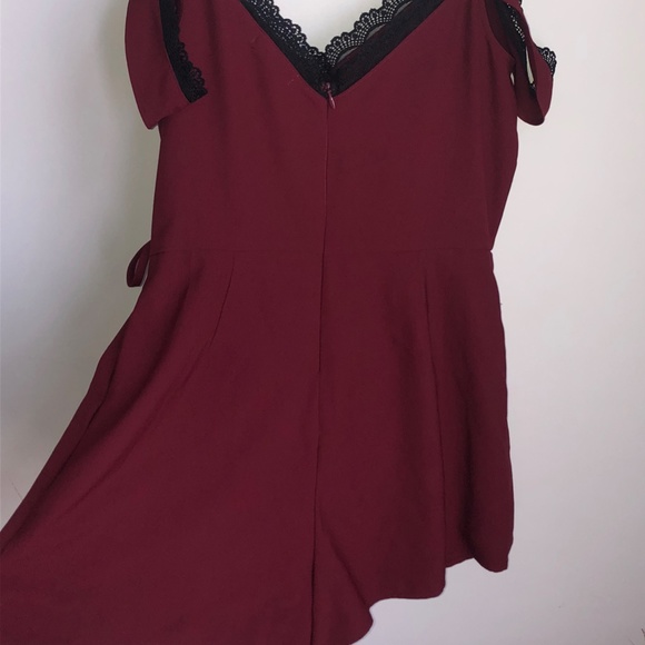 Burgundy Shoulder Detail Romper - Picture 5 of 7